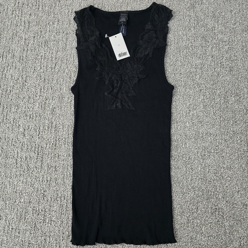 Banana Republic Black Lace Trim Tank Top Women M Y2K Feminine NWT Grunge